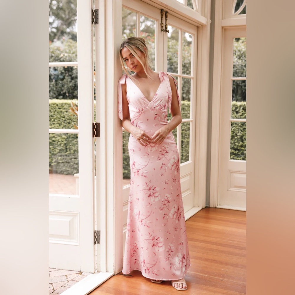 Xavier Bow Shoulder Maxi Dress - Pink Flora